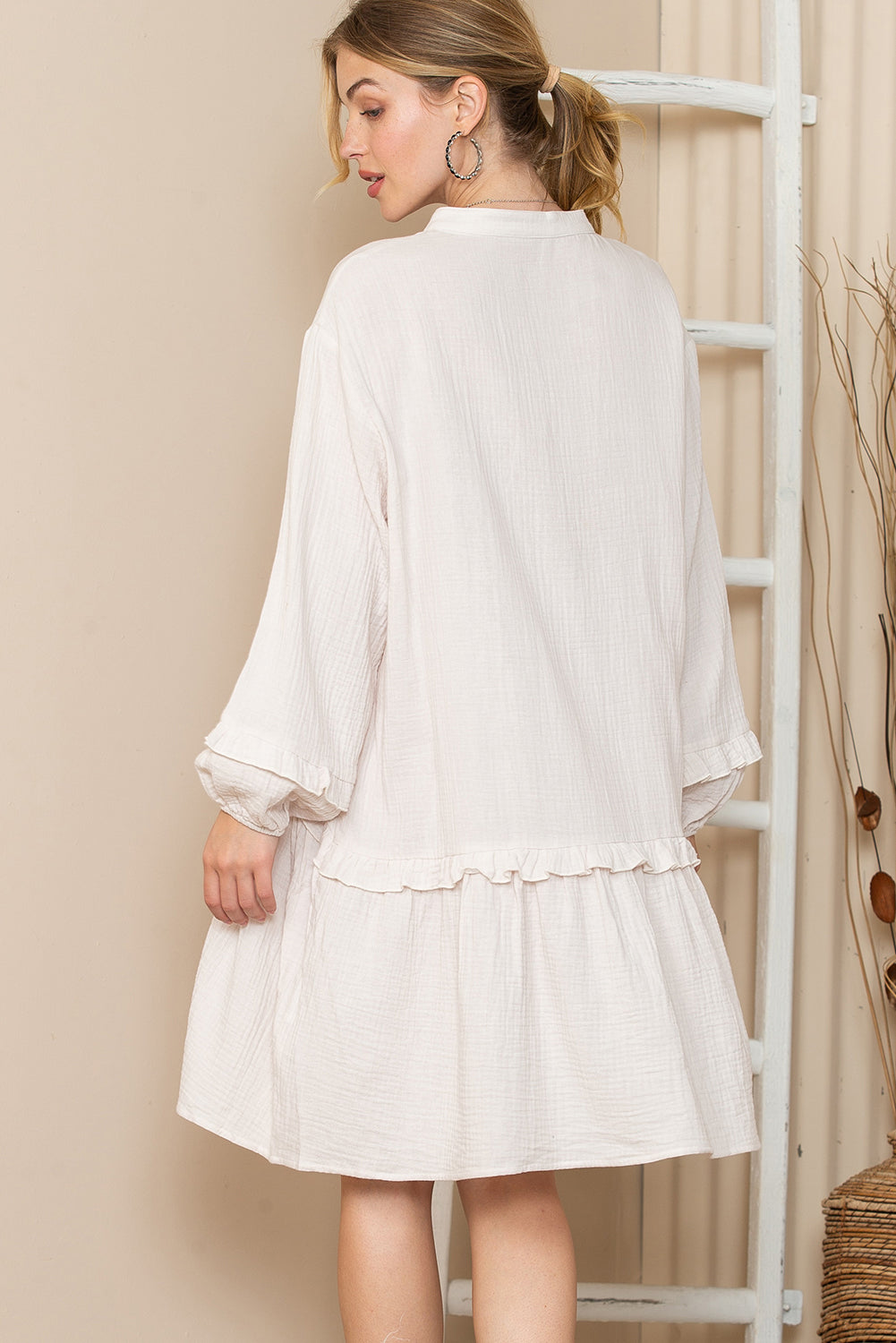 Apricot Crinkled Frill Detail Loose Mini Dress