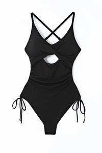 Black Ribbed Sexy Cutout One Piece Swimsuit