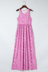 Rose Pink Leopard Pocketed Maxi Tank Dress