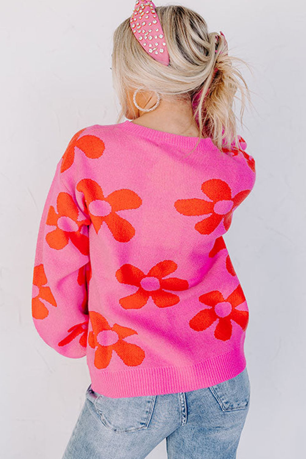 Cypress Floral Print Knitted Long Sleeve Pullover Sweater