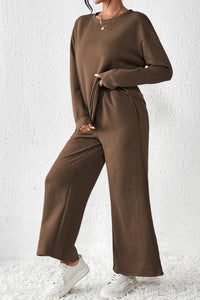 Apricot Textured Loose Slouchy Long Sleeve Top and Pants Set