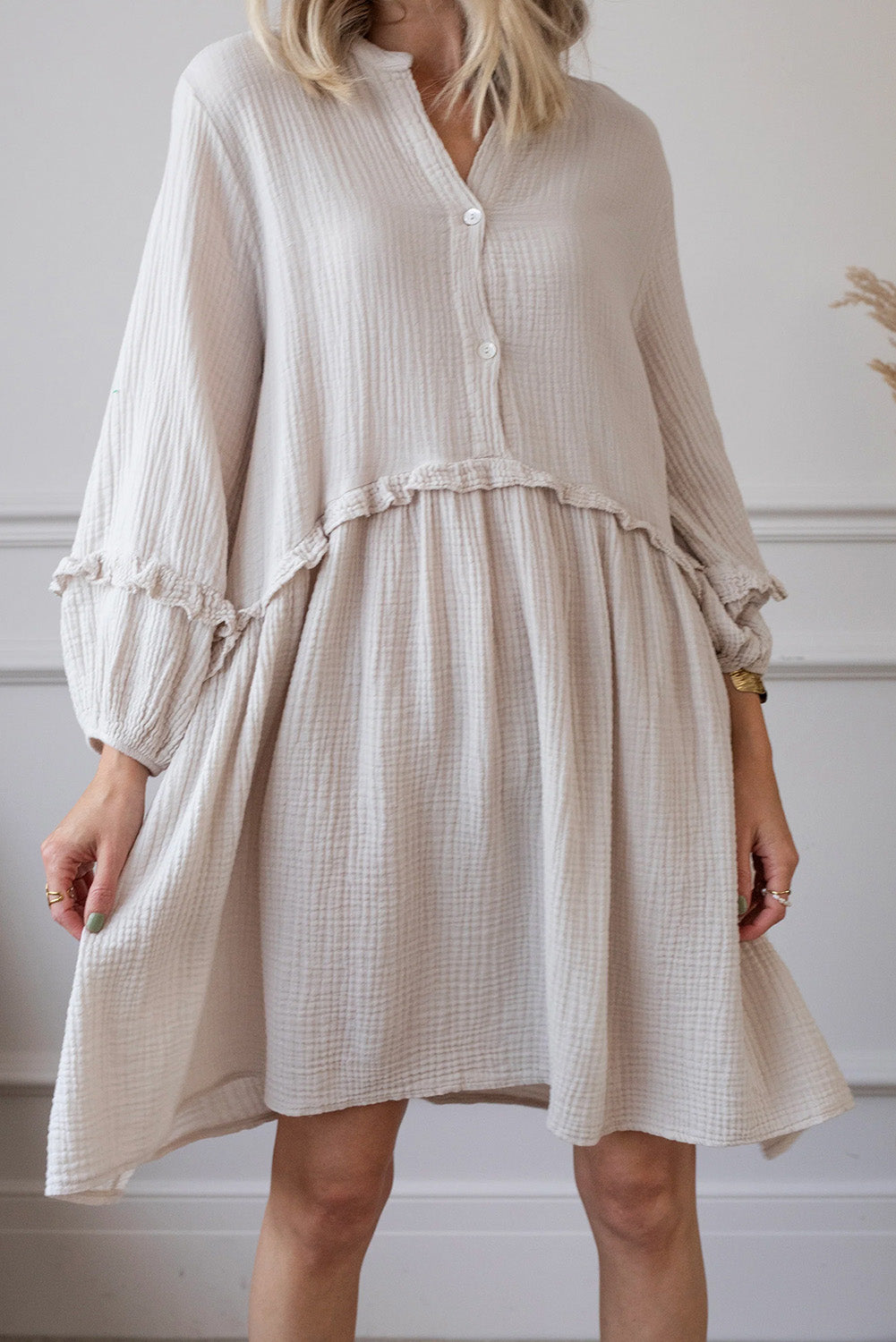Apricot Crinkled Frill Detail Loose Mini Dress