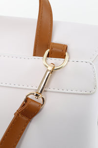 White and Brown Faux Leather Fashion Backpack for Women