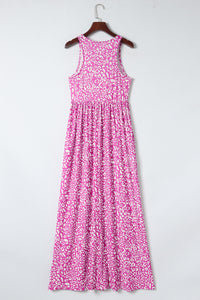 Rose Pink Leopard Pocketed Maxi Tank Dress