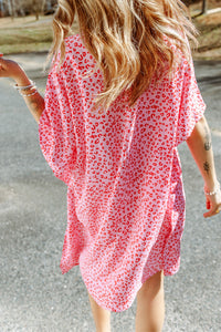 Khaki Casual Leopard Print Keyhole Short Sleeve Dress