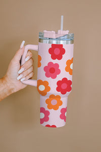 Multicolor Flower Print Handled Stainless Steel Tumbler