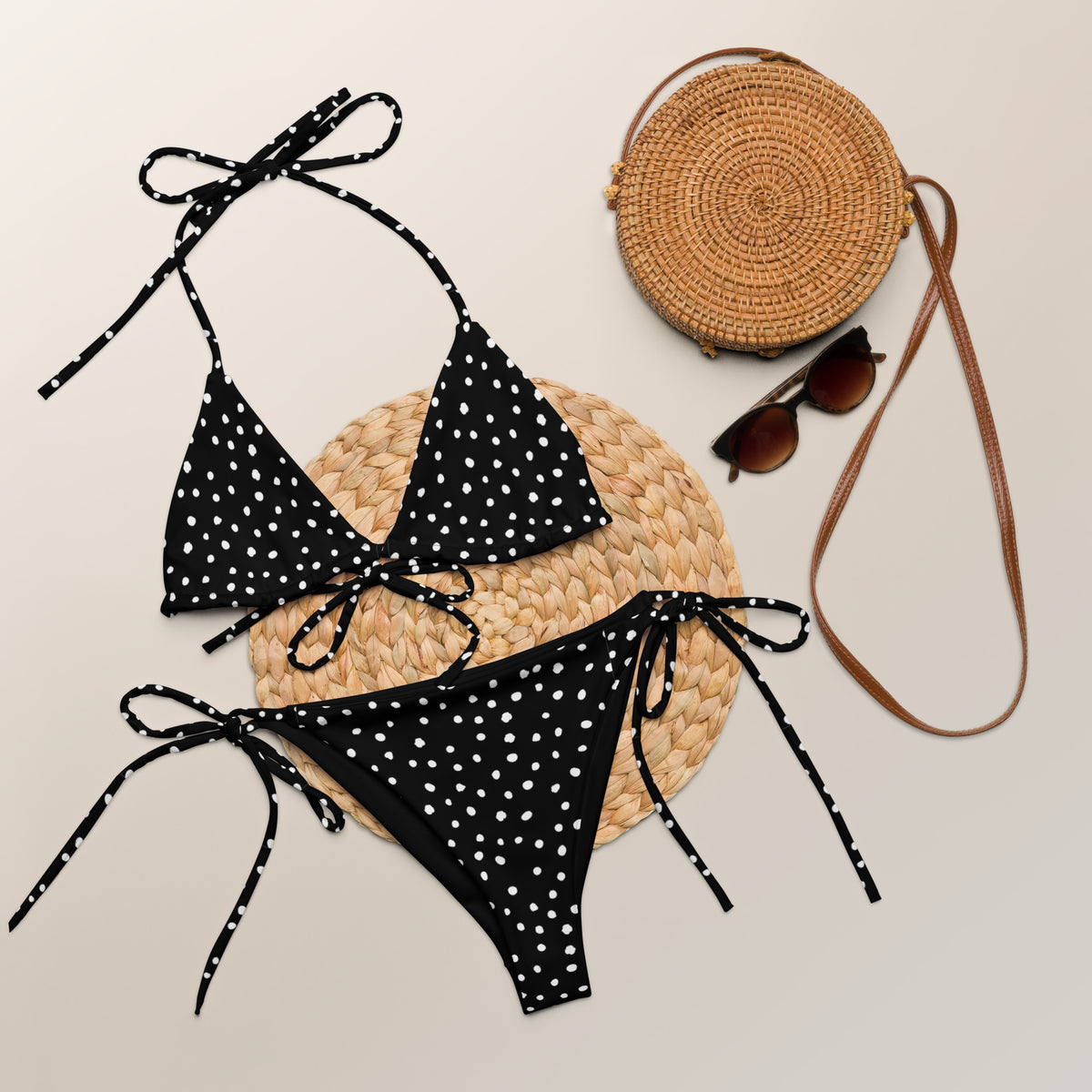 STRING BIKINI SET ECO - BLACK POLKA