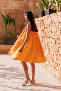 Vitality Orange Boho Woven Neckline Sleeveless Babydoll Dress