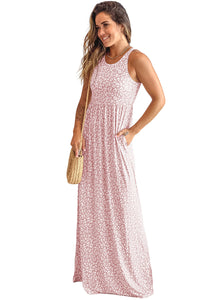 Rose Pink Leopard Pocketed Maxi Tank Dress