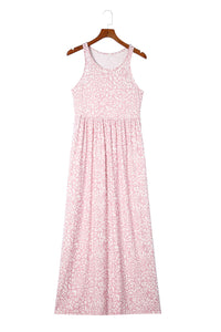 Rose Pink Leopard Pocketed Maxi Tank Dress