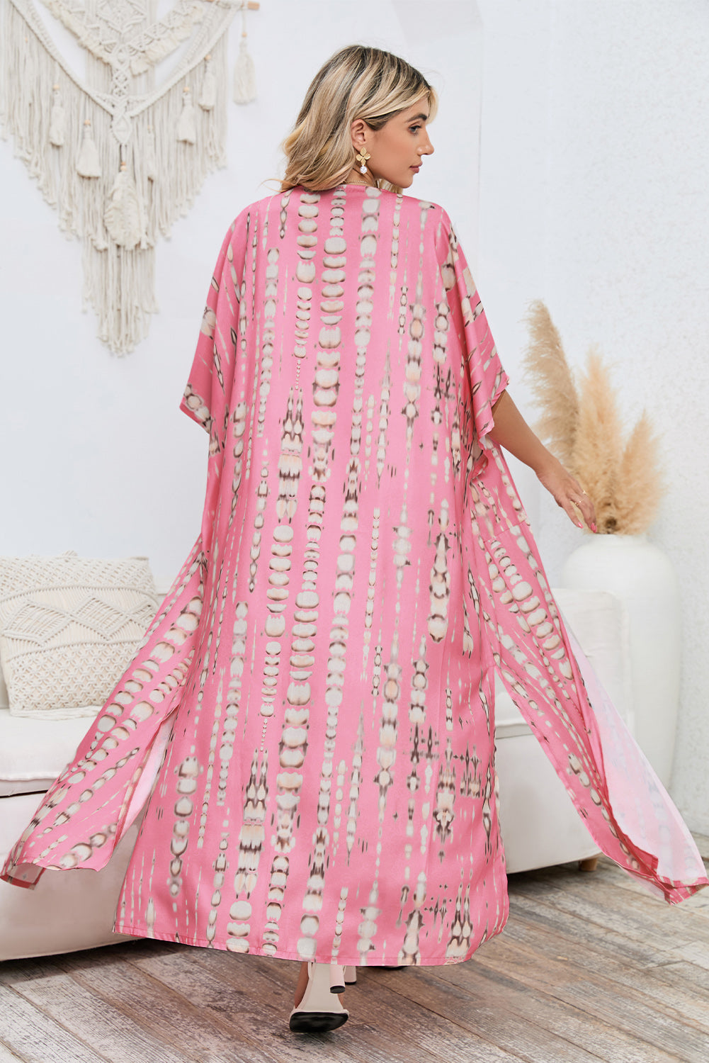 Pink Bohemian Tie Dye Oversize Long Kimono