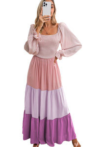 Multicolor Smocked Off Shoulder Tiered Maxi Dress