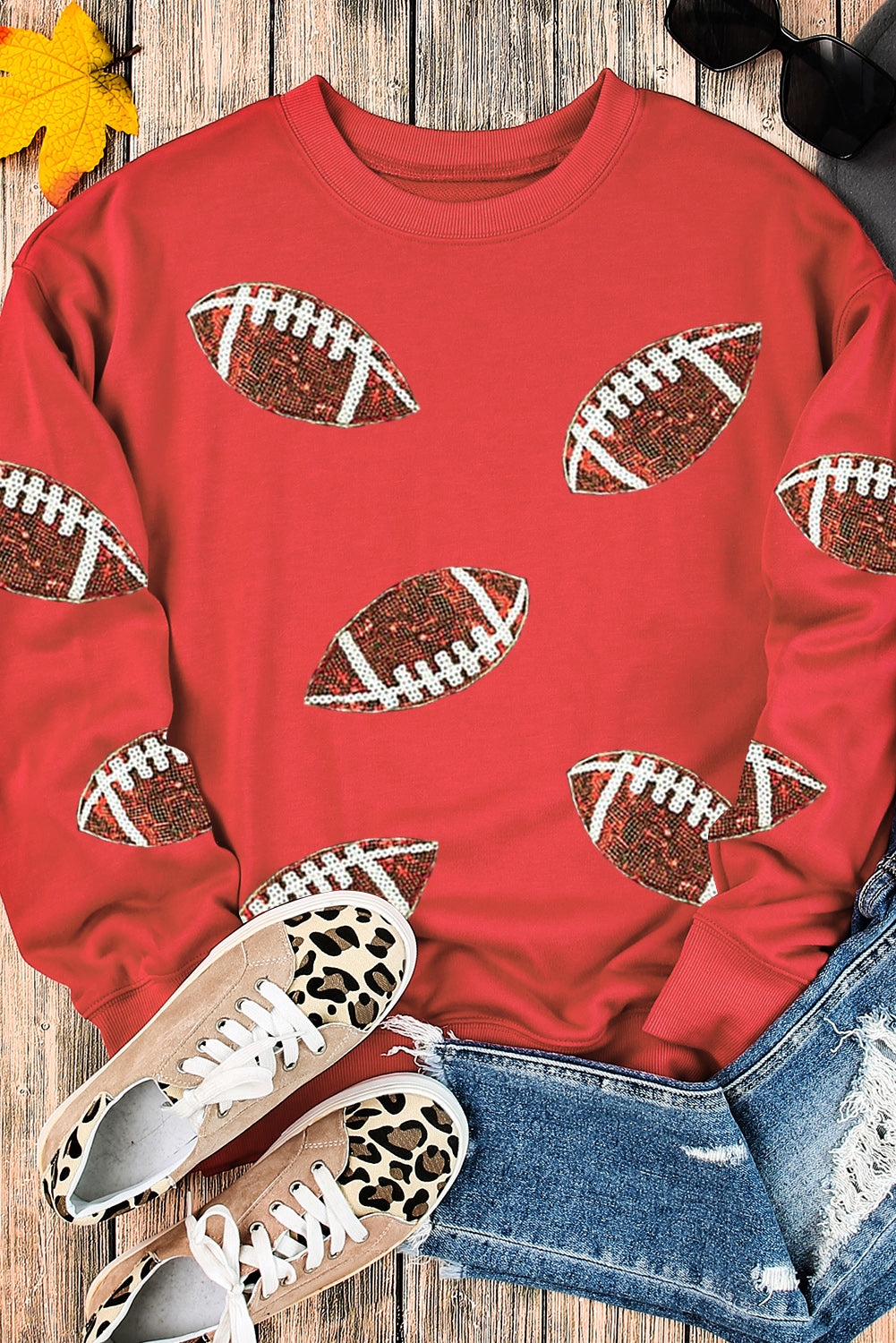 Pink Sequins Rugby Graphic Drop Shoulder Sweatshirt