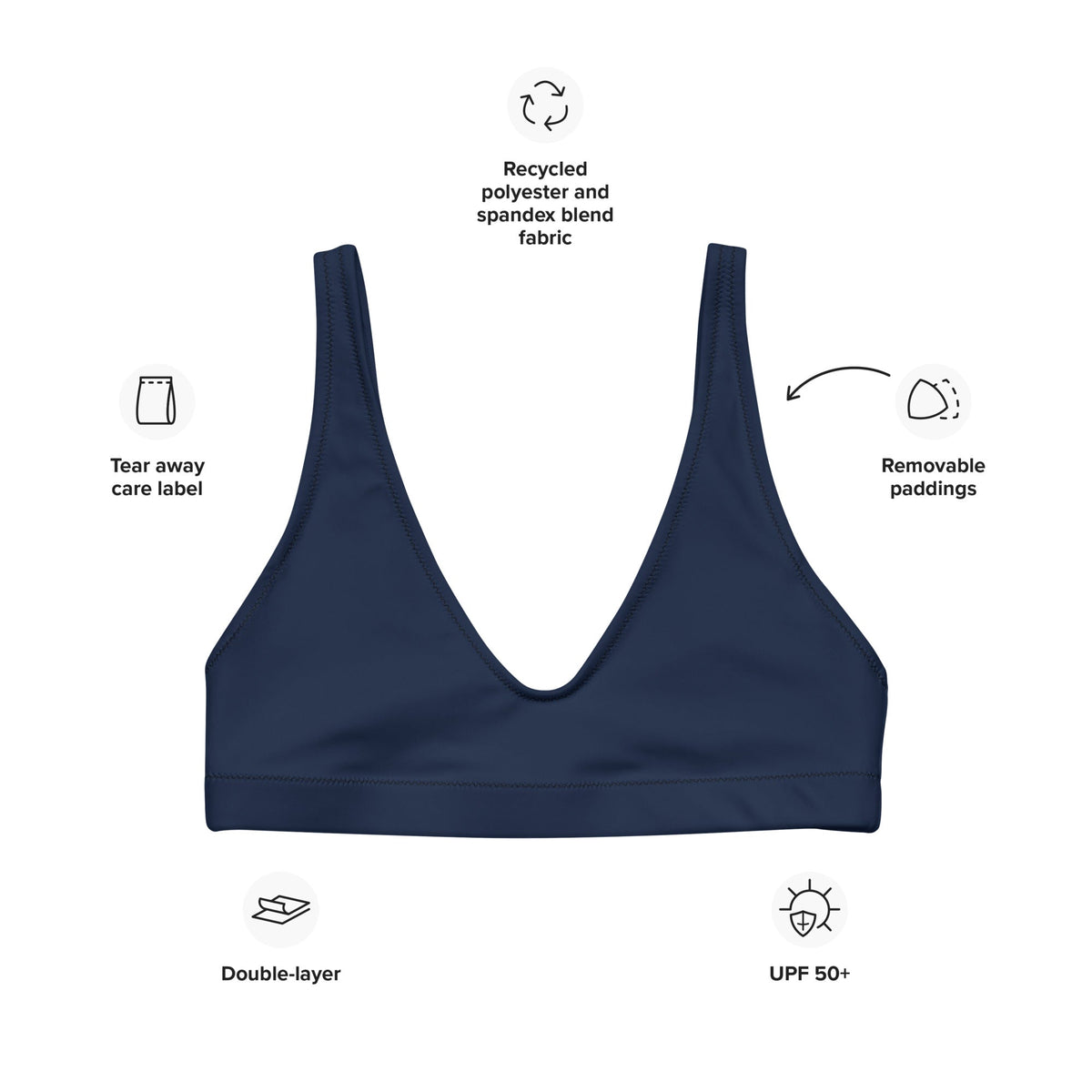 BELLA ECO PADDED BIKINI TOP | DEEP NAVY - PINKCOLADA