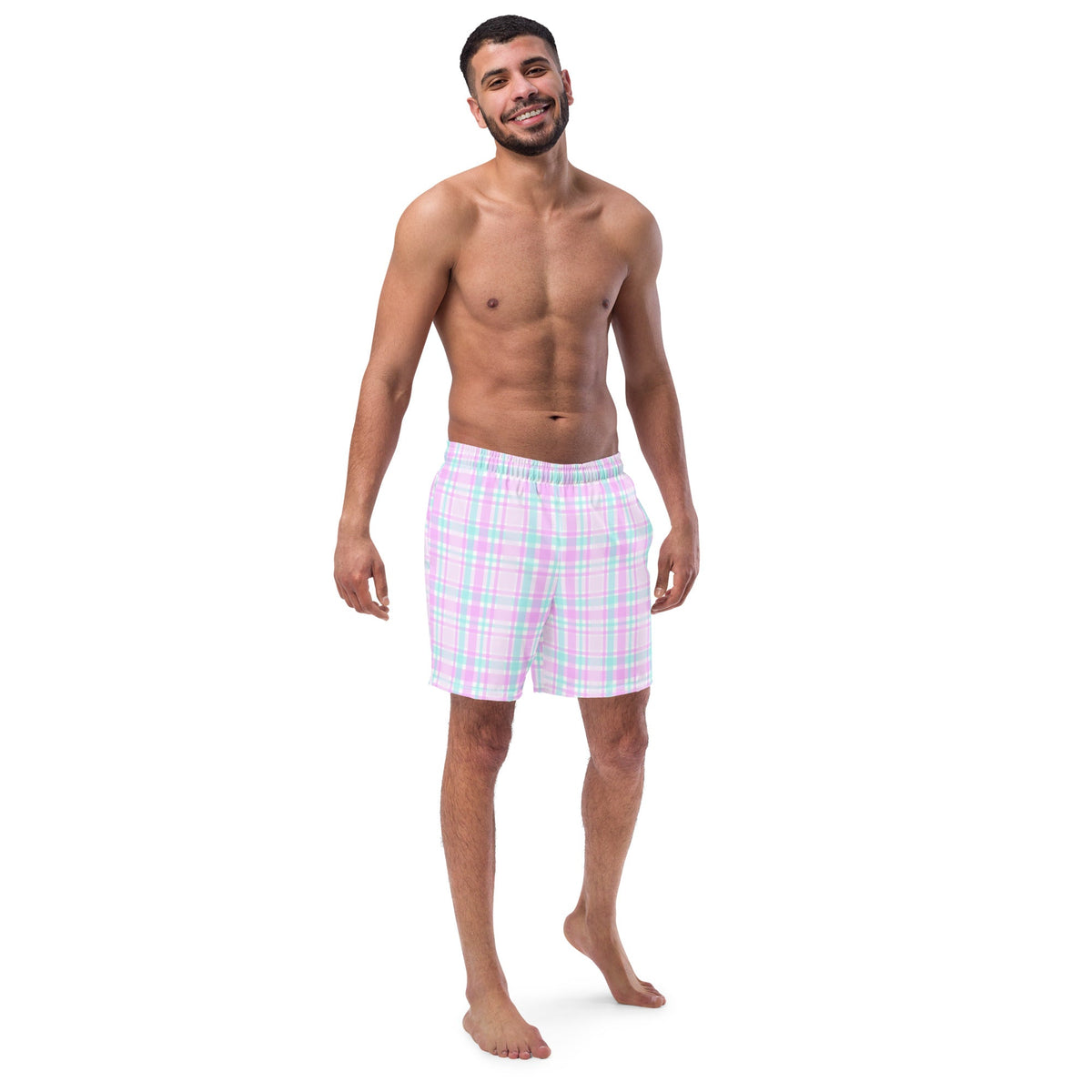 ECO MEN'S SWIM SHORTS | PINK PLAIDS - PINKCOLADA