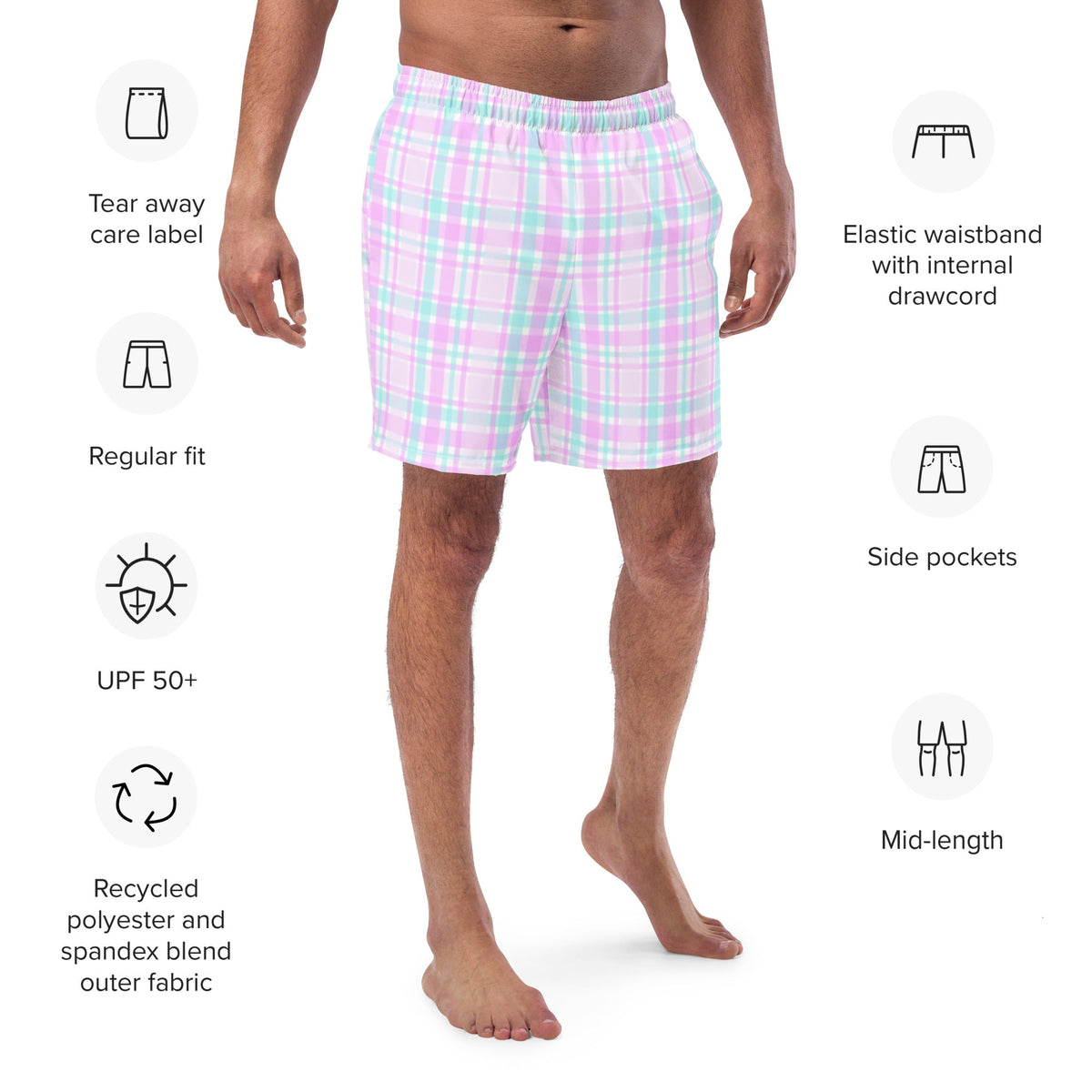 ECO MEN'S SWIM SHORTS | PINK PLAIDS - PINKCOLADA