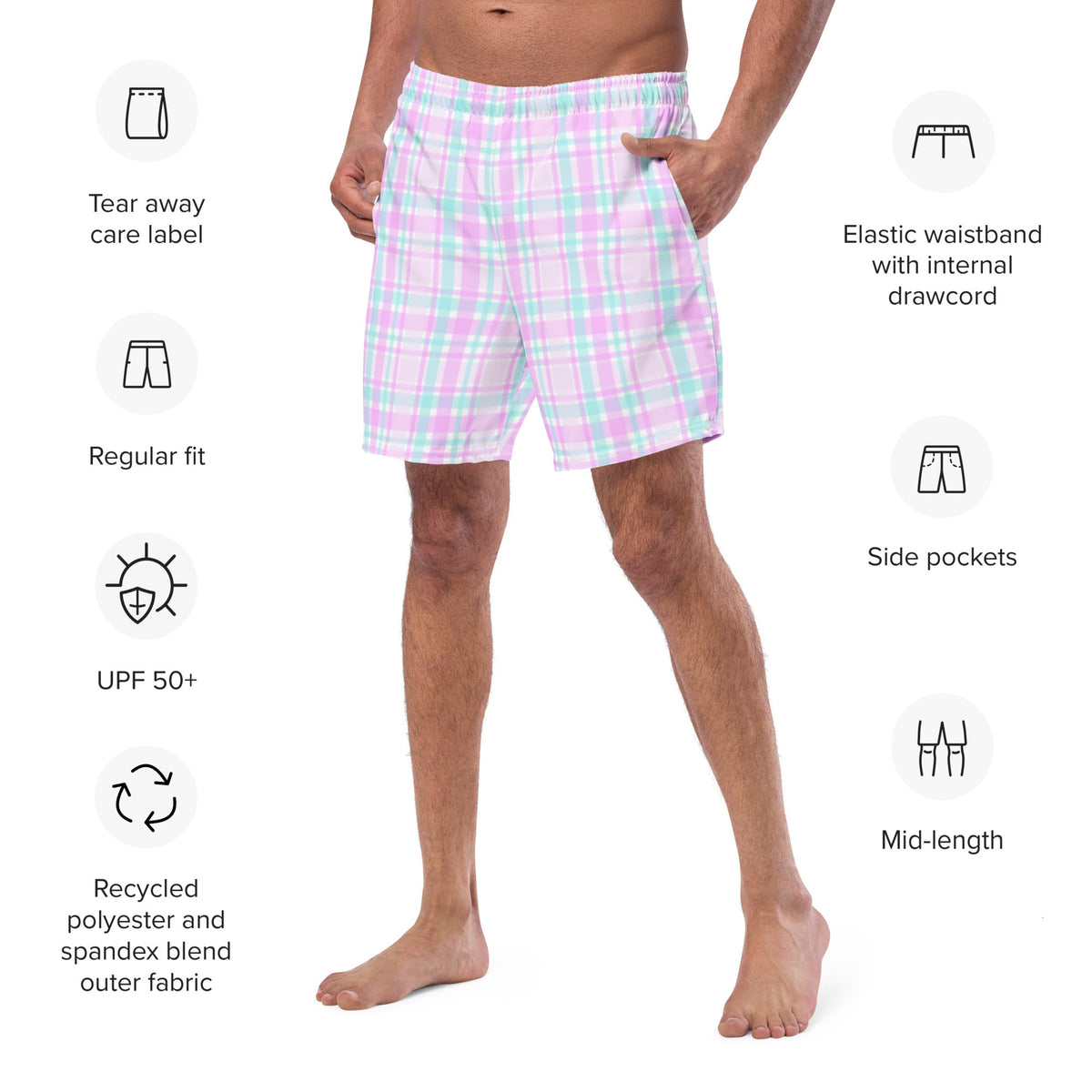 ECO MEN'S SWIM SHORTS | PINK PLAIDS - PINKCOLADA