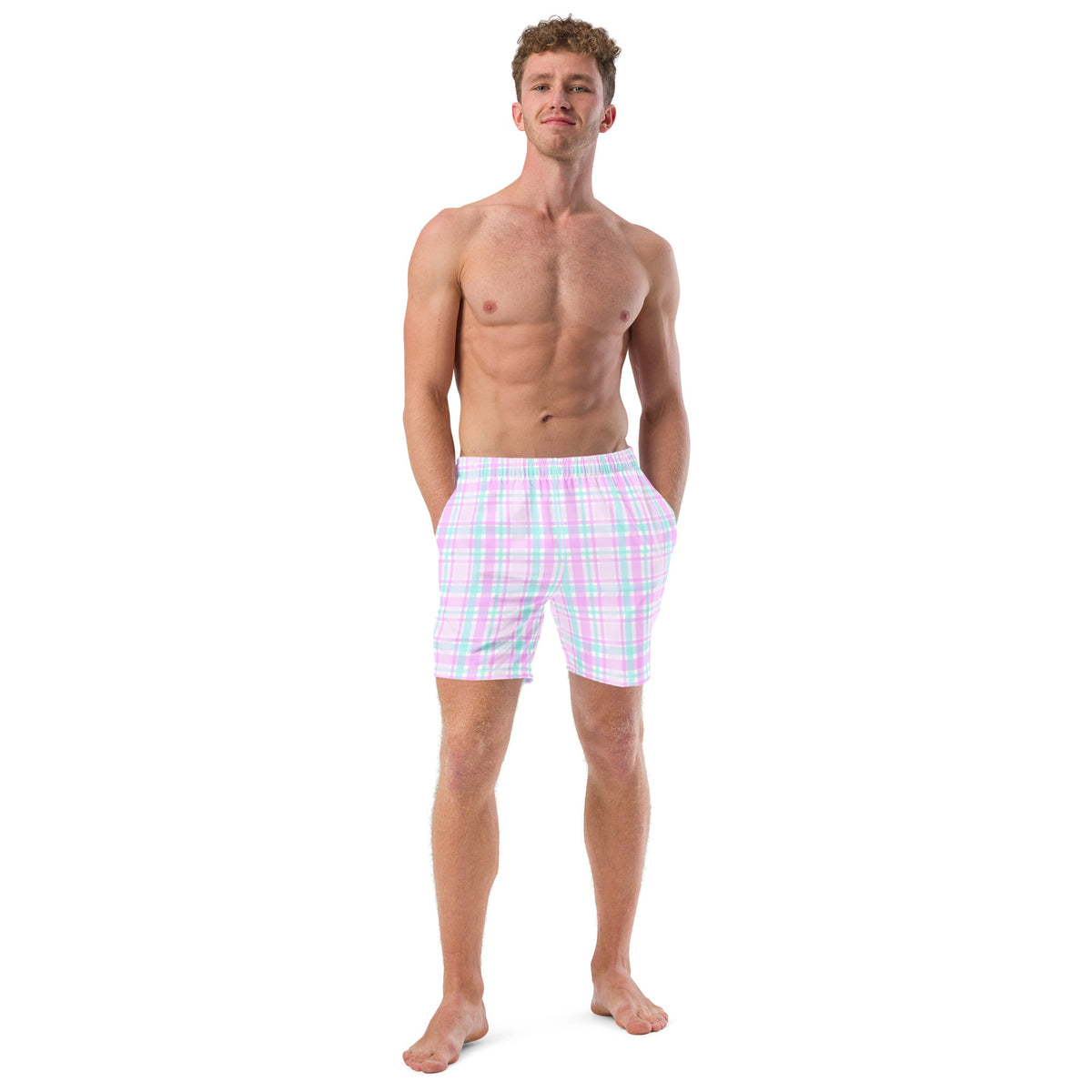 ECO MEN'S SWIM SHORTS | PINK PLAIDS - PINKCOLADA