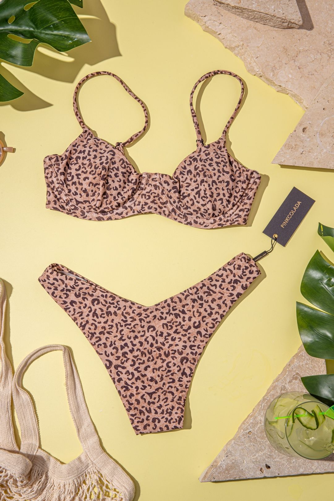 TROPEZ BIKINI TOP IN LEOPARD MOCHA - PINKCOLADA