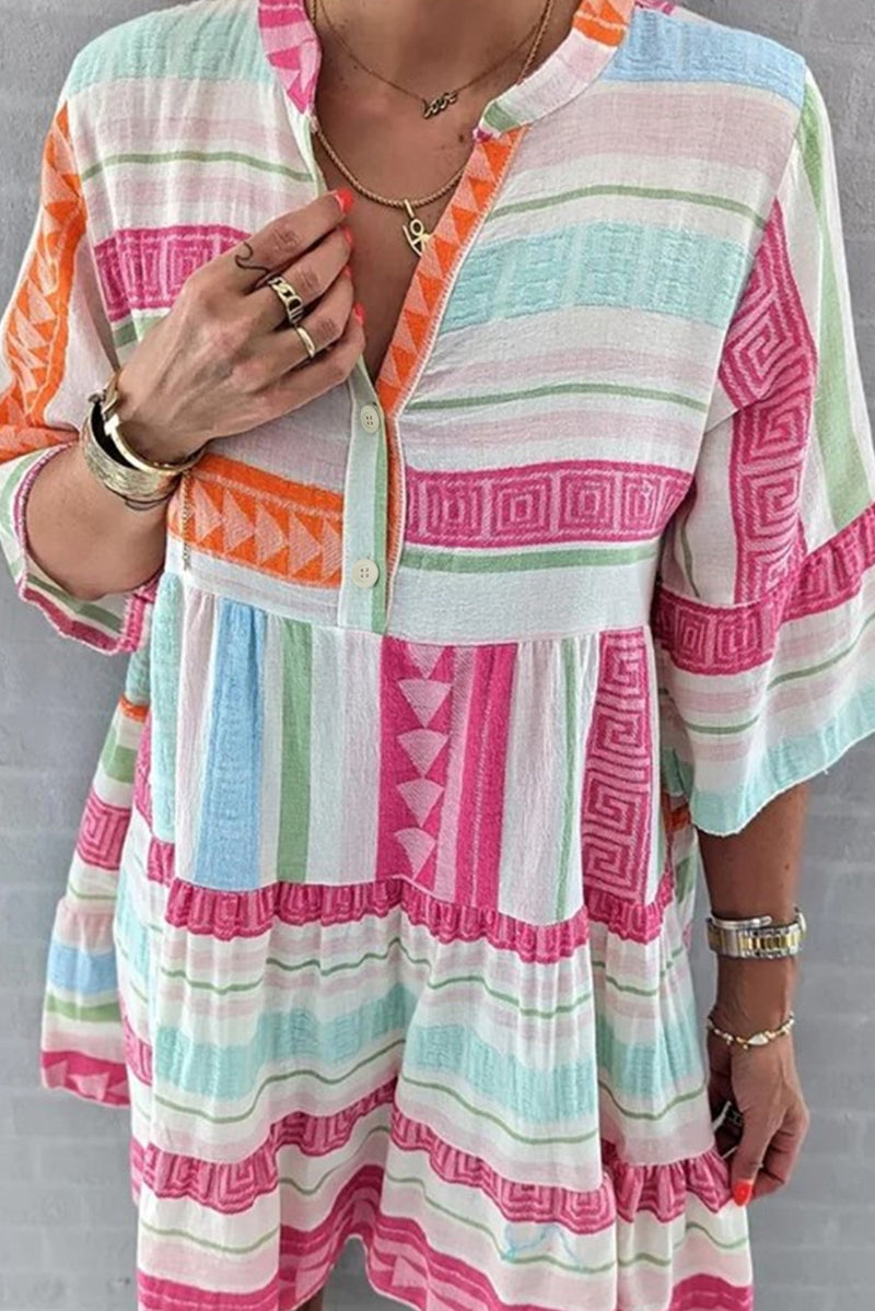 Patterned Ruffle Multicolour Geometric Pattern Ruffle Tiered Mini Dress – PINKCOLADA