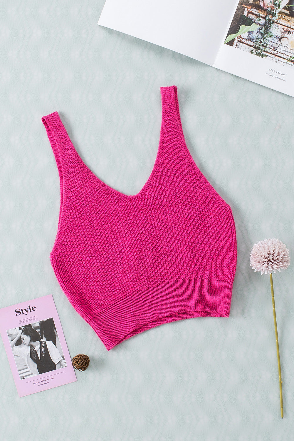 Rose Cropped Knit Tank Top