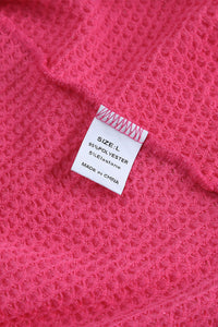 Hot Pink Pocket Buttons Front Waffle Knit Shacket