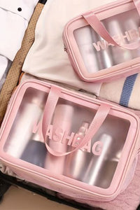 Pink WASHBAG Print Clear Frosted Waterproof Bag Set