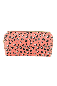Pink 19*8*9cm Leopard Print Zipped Cosmetic Storage Bag