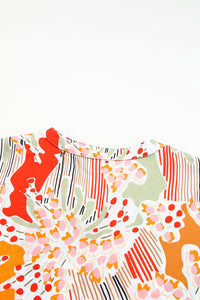 Multicolor Abstract Split Neck Puff Sleeve Boho Dress