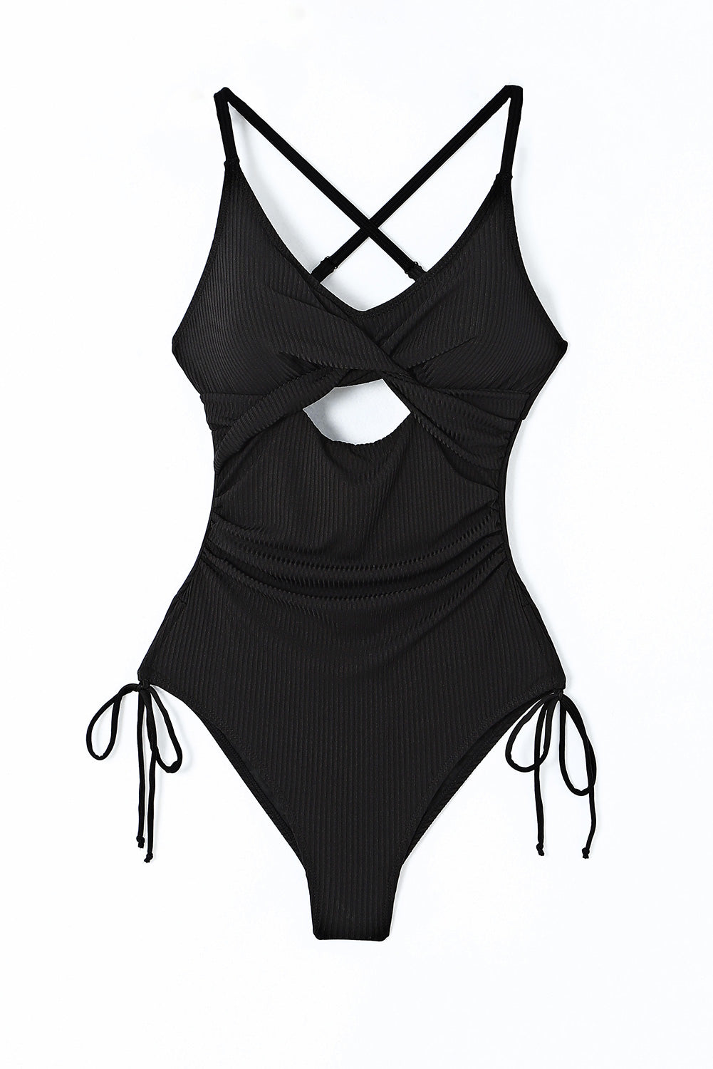 Black Ribbed Sexy Cutout One Piece Swimsuit