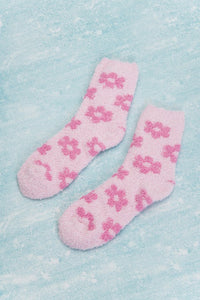 Dark Pink Flower Pattern Coral Velvet Socks