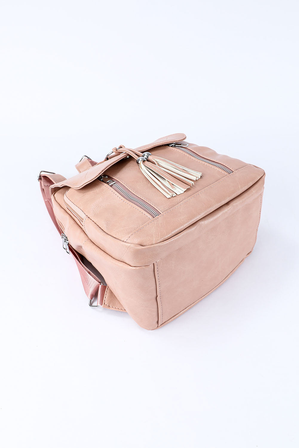 Pink Casual Multifunctional Flap Faux Leather Backpack