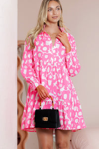 Light Pink Boho Floral V Neck Tiered Mini Dress