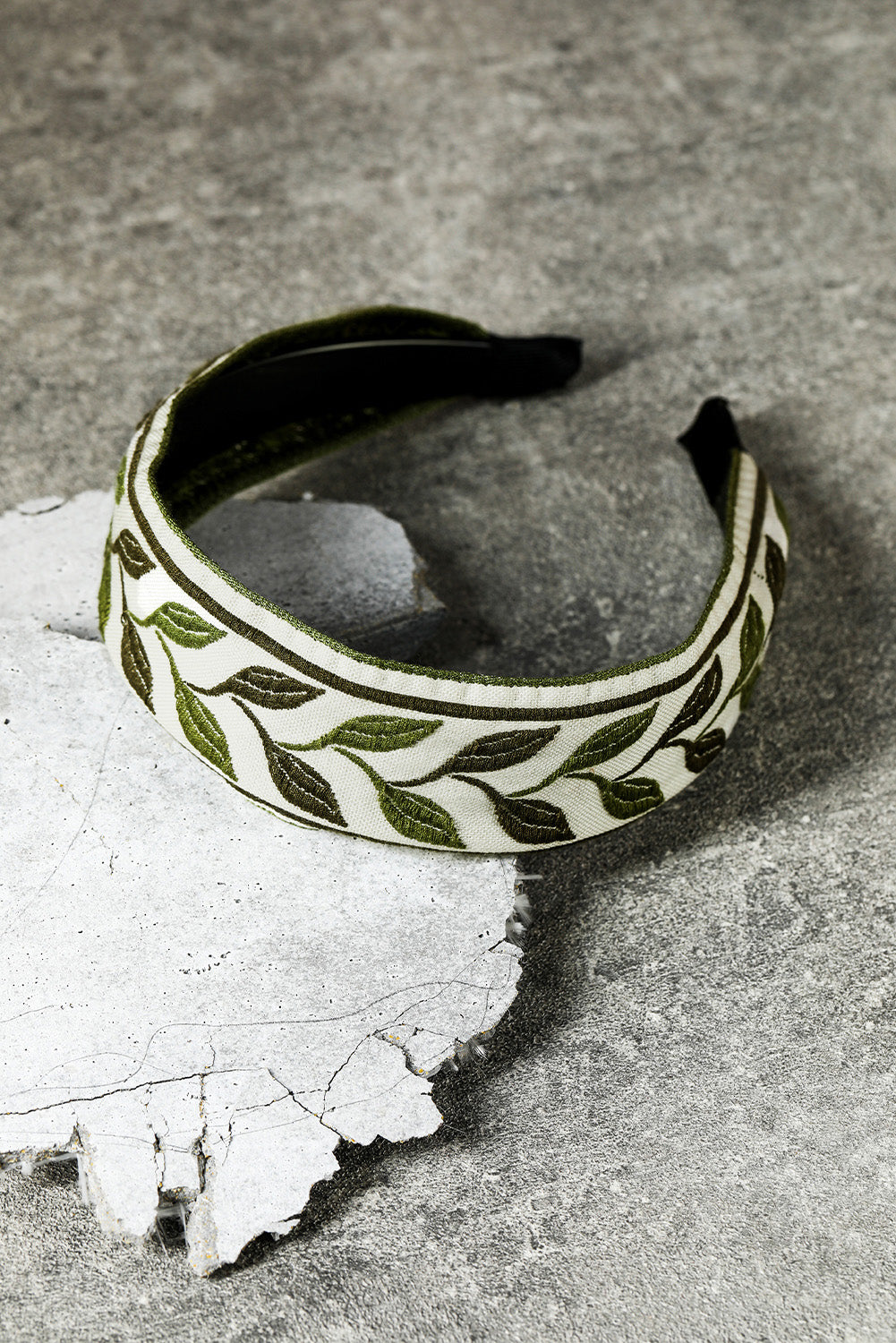 Grass Green Leafy Embroidered Wide Headband