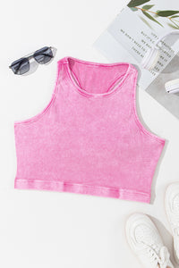 Black Ribbed Mineral Wash Racerback Cropped Tank Top