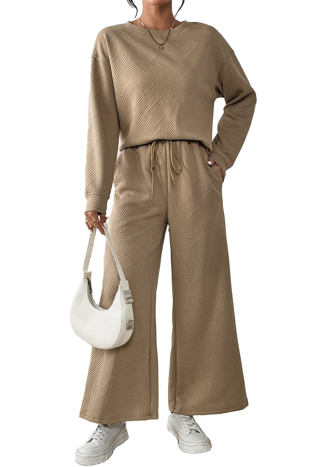 Apricot Textured Loose Slouchy Long Sleeve Top and Pants Set