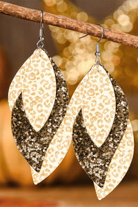 Leopard Sequin Leafy Layered Hook Earrings