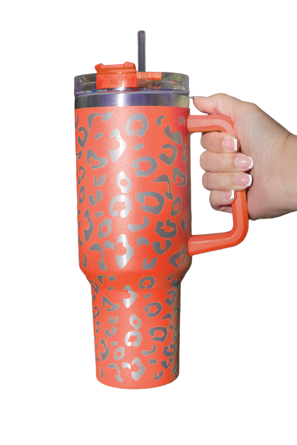 Purple 304 Leopard Stainless Double Insulated Tumbler Mug with Handle