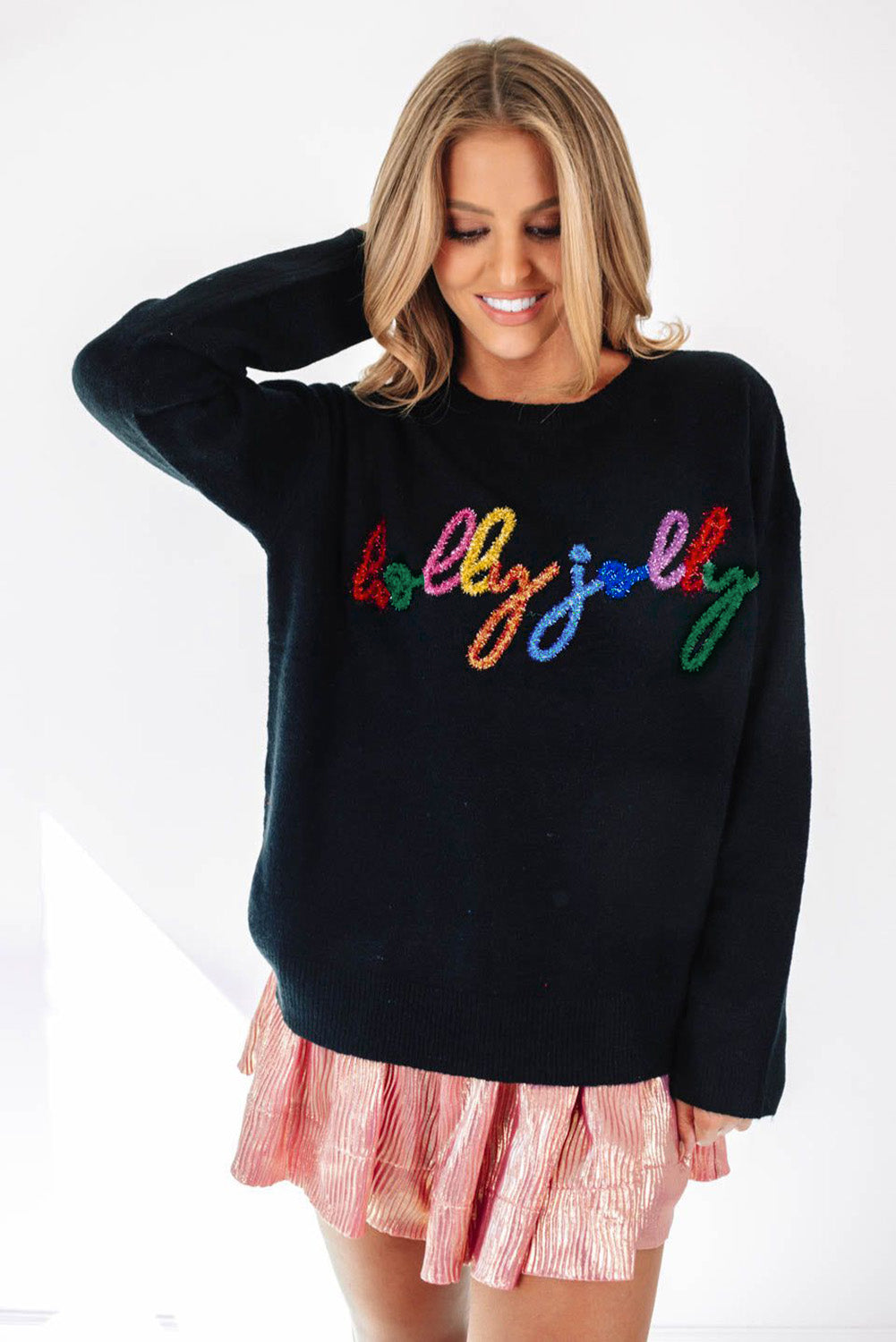 White Holly Jolly Round Neck Casual Sweater