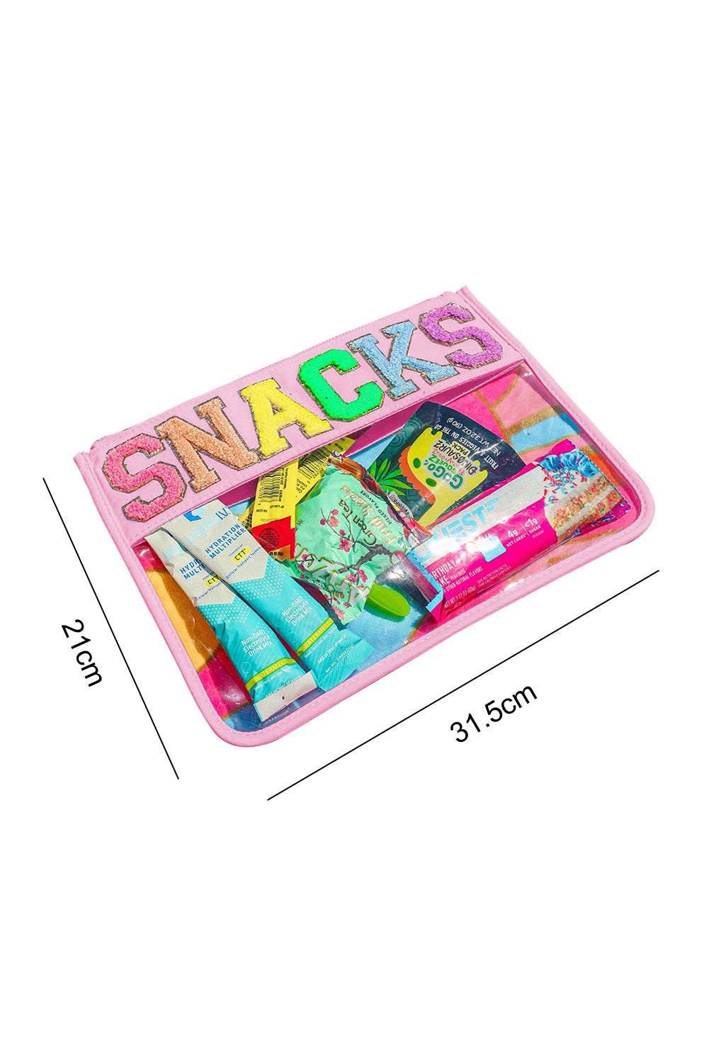 Pink SNACKS Chenille Letters Zipped Clear Pouch