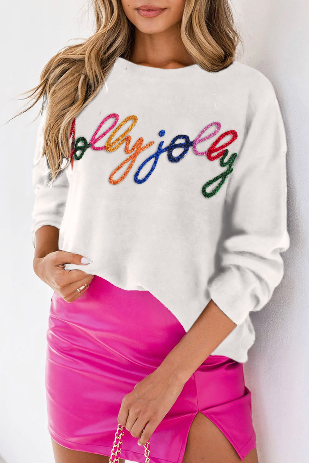 White Holly Jolly Round Neck Casual Sweater