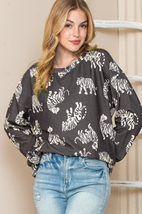 Animal Print Drop Sleeve Pullover Sweatshirt