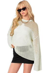 White Star Pattern Lightweight Hollow Knit Sweater