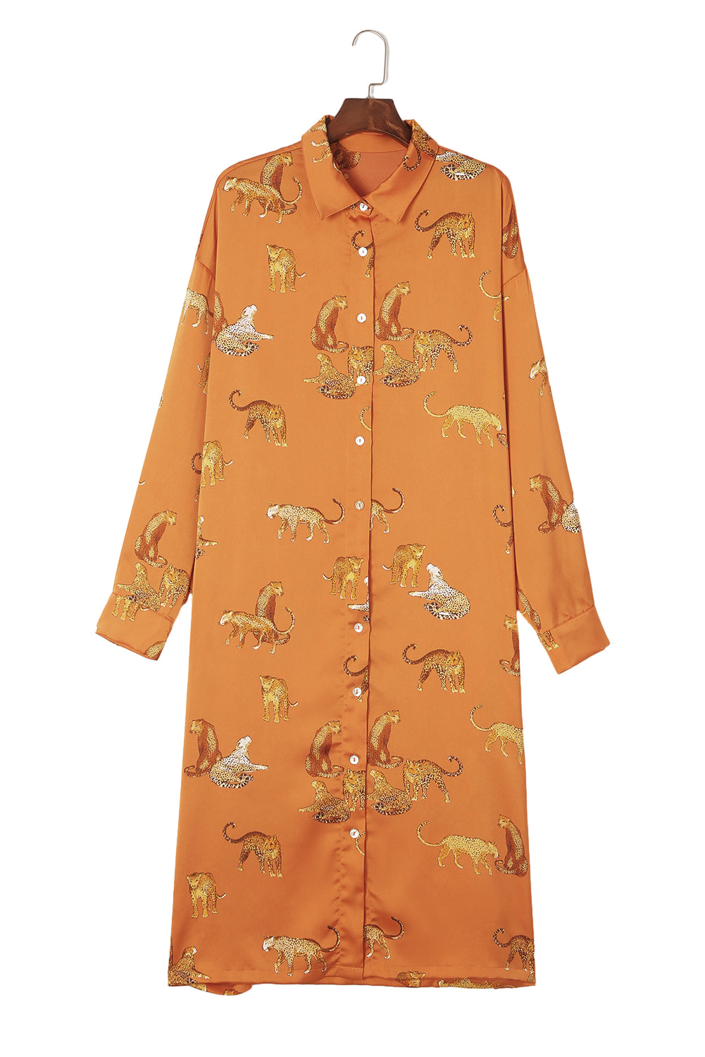 Yellow Animal Print Button-Up Split Maxi Shirt Dress