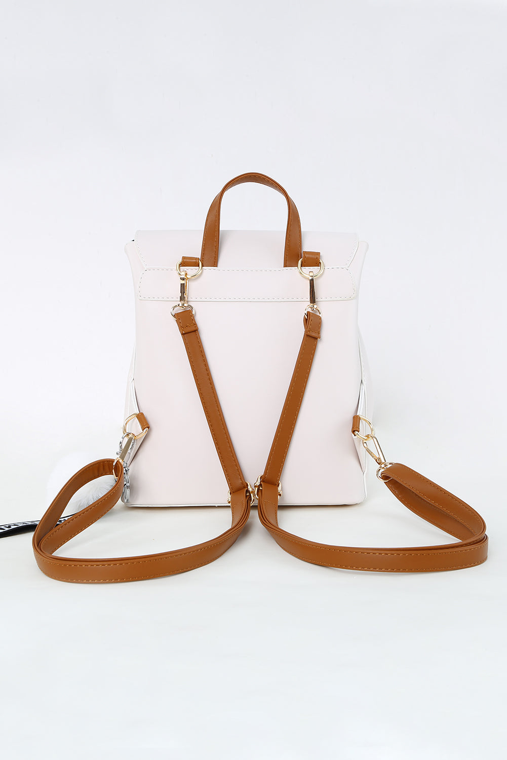 White and Brown Faux Leather Fashion Backpack for Women