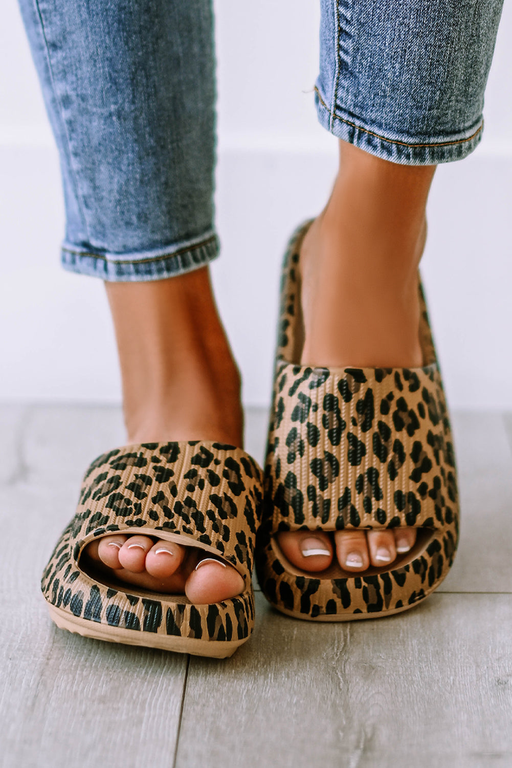 Pink Leopard Cloud Slides Thick Sole Flat Slippers