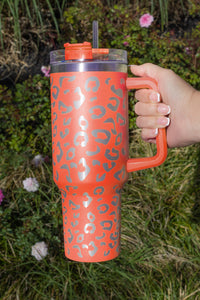 Purple 304 Leopard Stainless Double Insulated Tumbler Mug with Handle