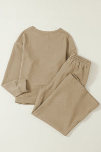 Apricot Textured Loose Slouchy Long Sleeve Top and Pants Set