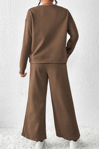 Apricot Textured Loose Slouchy Long Sleeve Top and Pants Set