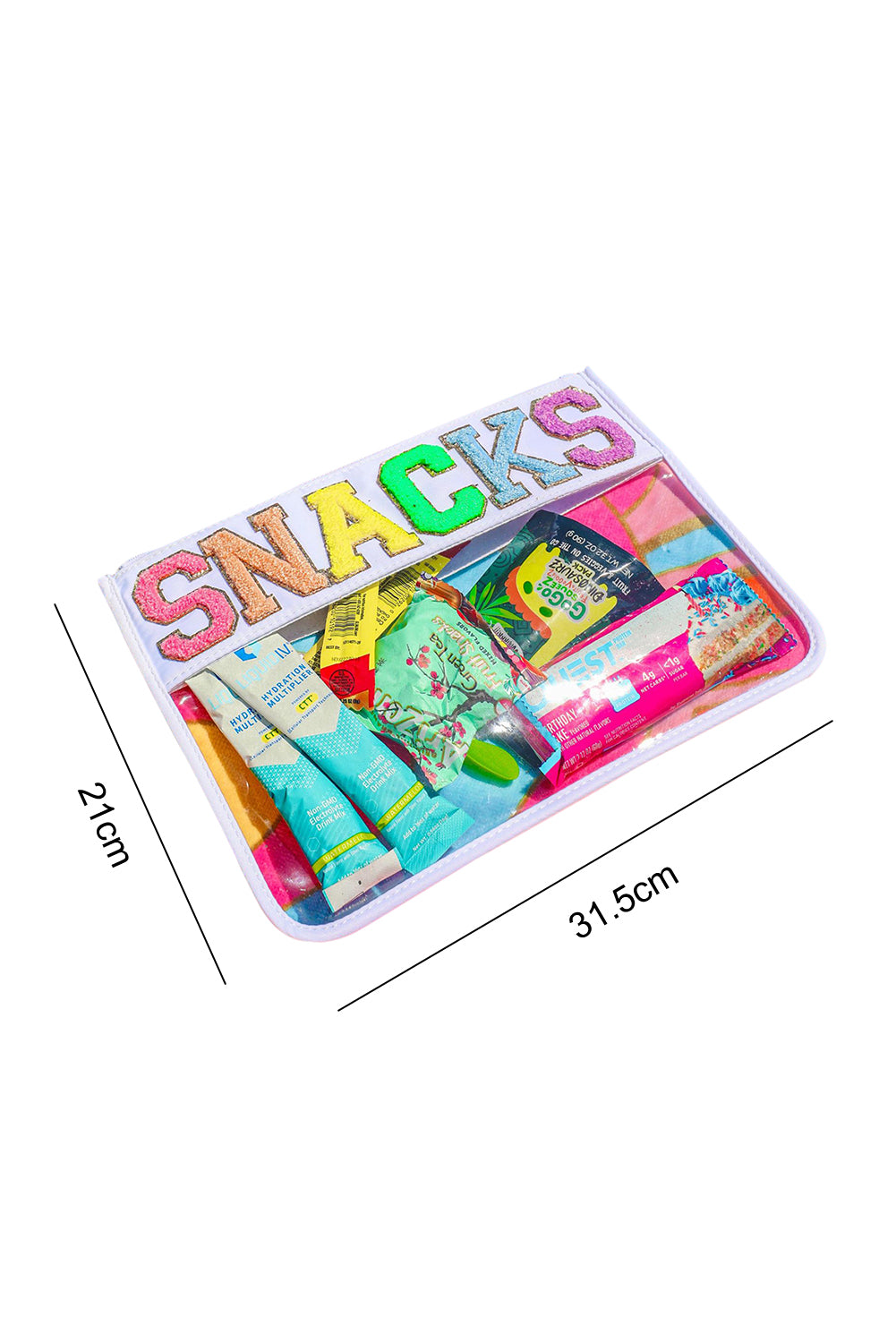 Pink SNACKS Chenille Letters Zipped Clear Pouch